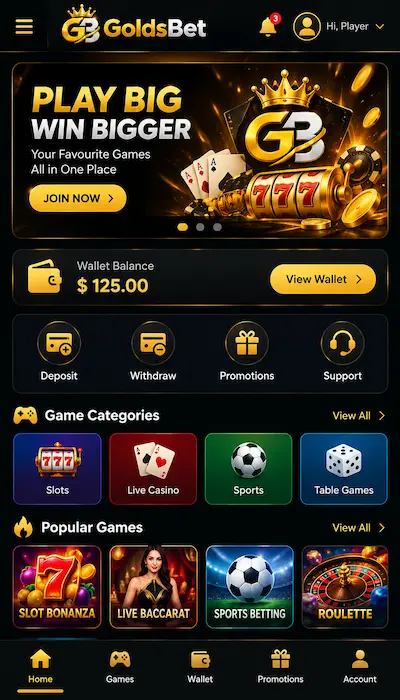 GoldsBet Game Dashboard Image